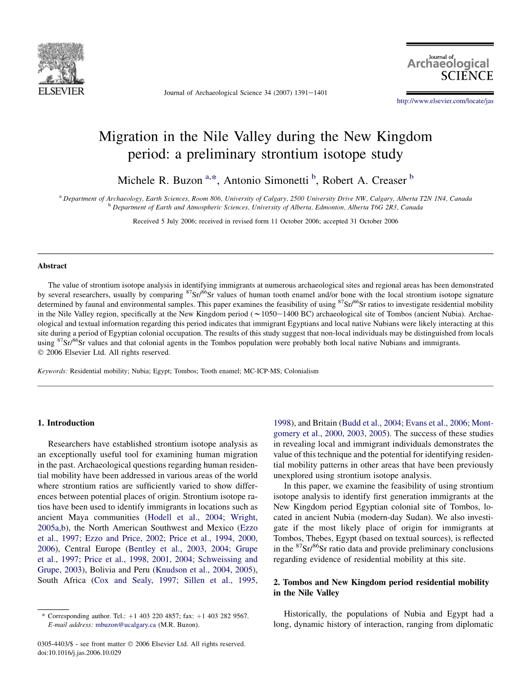 Migration in the Nile Valley During the New Kingdom Period: a Preliminary Strontium Isotope Study