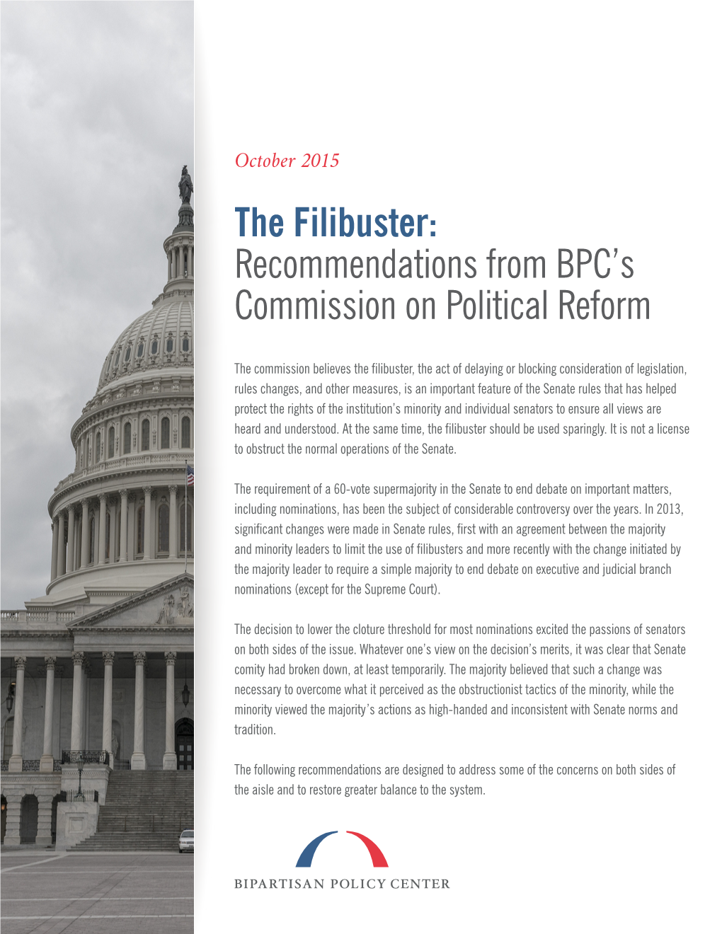 The Filibuster: Recommendations from BPC’S Commission on Political Reform