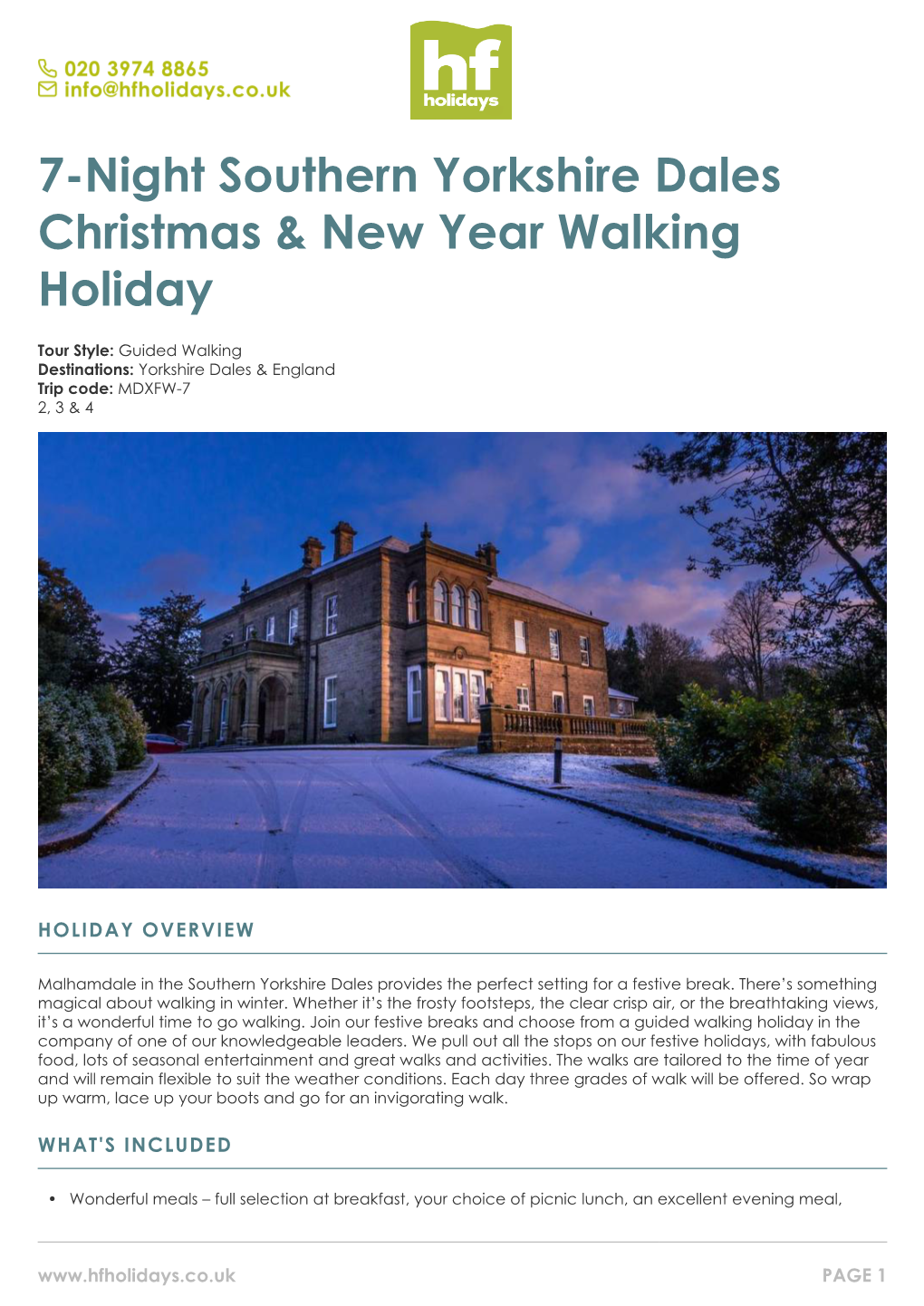 7-Night Southern Yorkshire Dales Christmas & New Year Walking