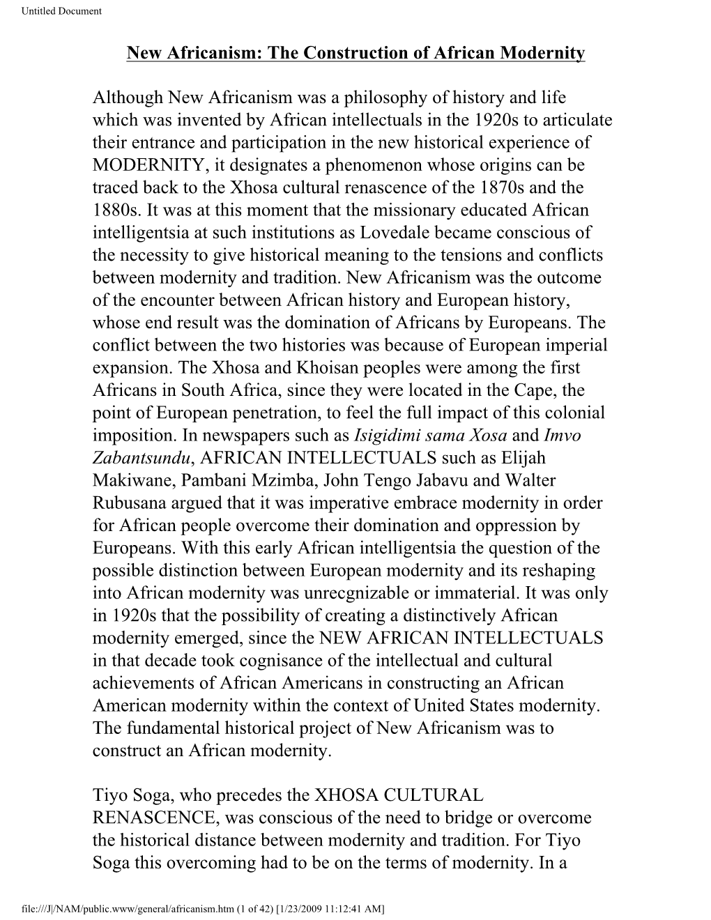 New Africanism: the Construction of African Modernity Although New