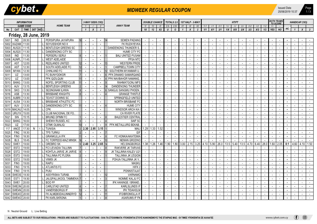 Midweek Regular Coupon 25/06/2019 10:37 1 / 3