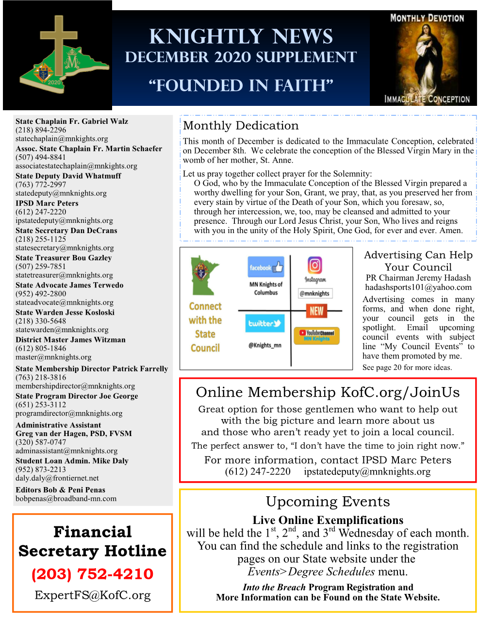 Knightly News December 2020 Supplement “Founded in Faith”