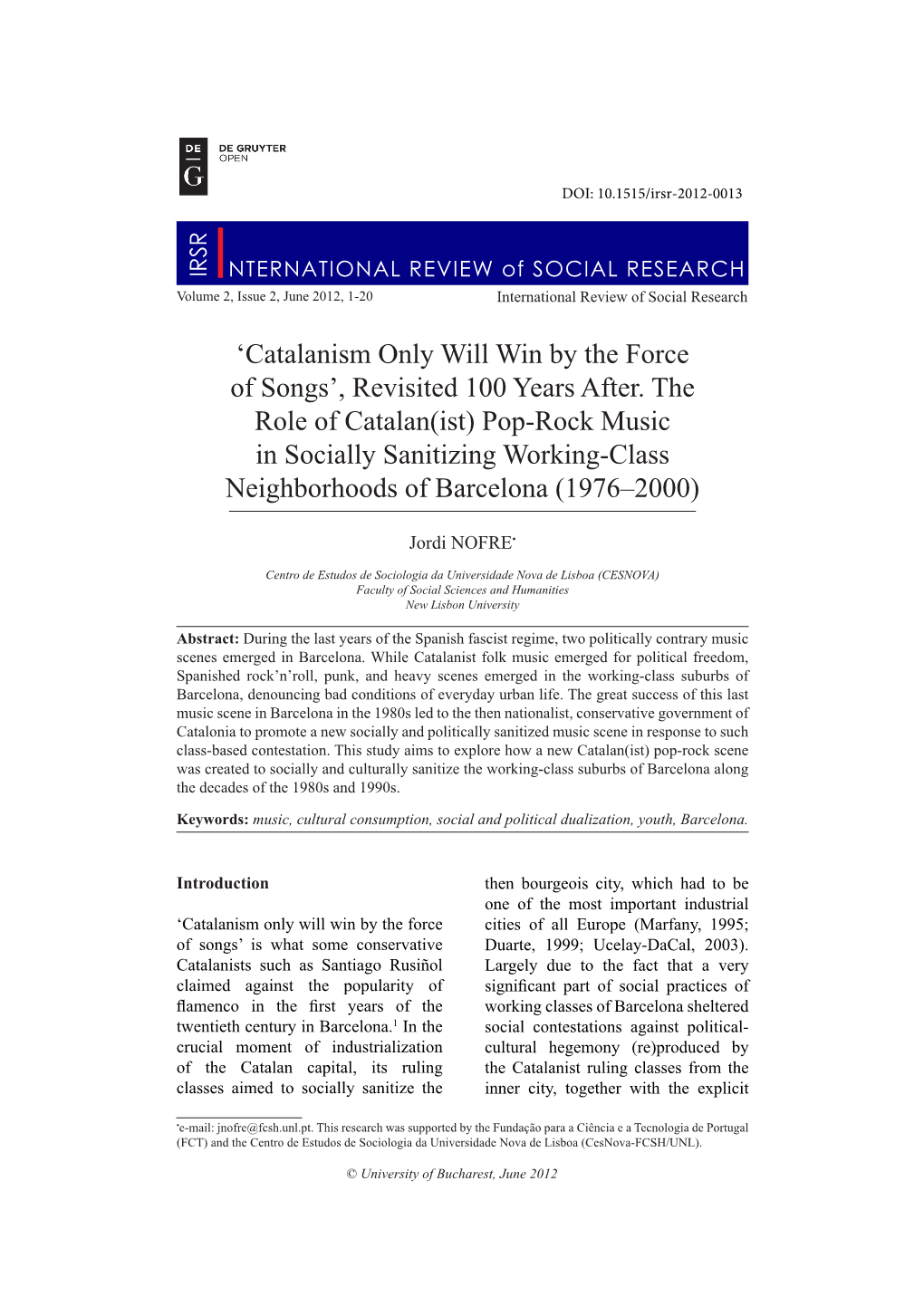 Pop-Rock Music in Socially Sanitizing Working-Class Neighborhoods of Barcelona (1976–2000)