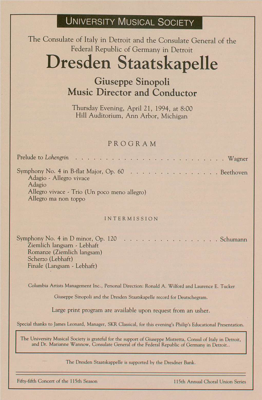 Dresden Staatskapelle Giuseppe Sinopoli Music Director and Conductor