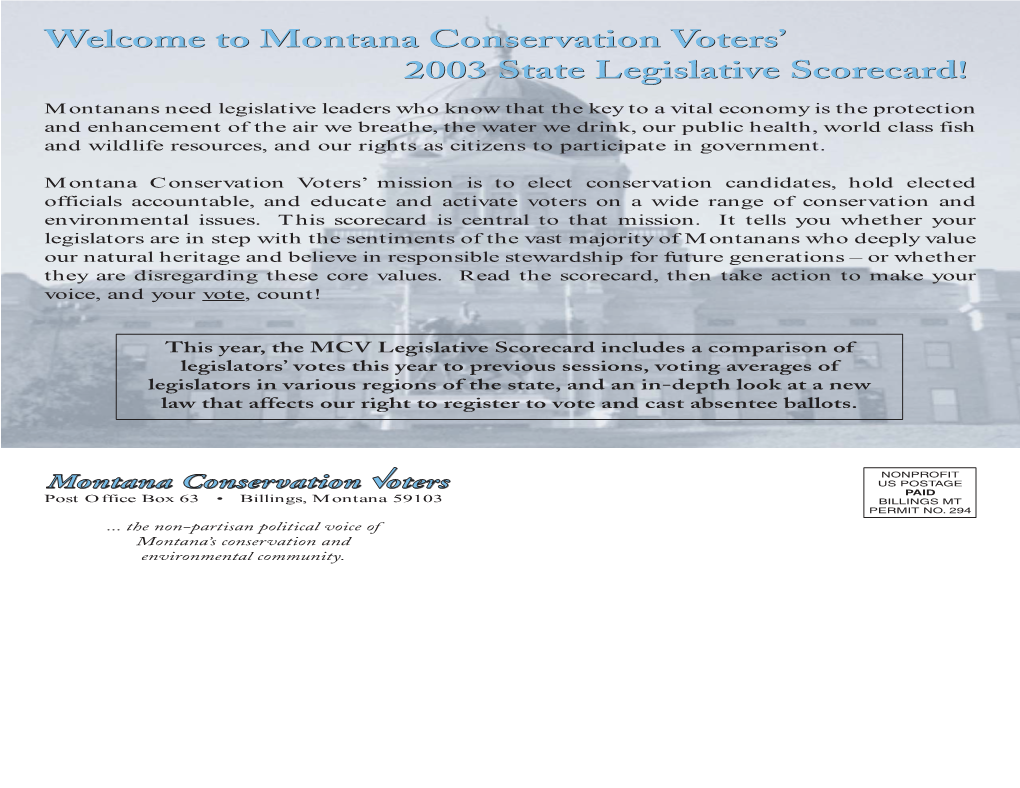 Montana Conservation Voters' 2003 State Legislative Scorecard!