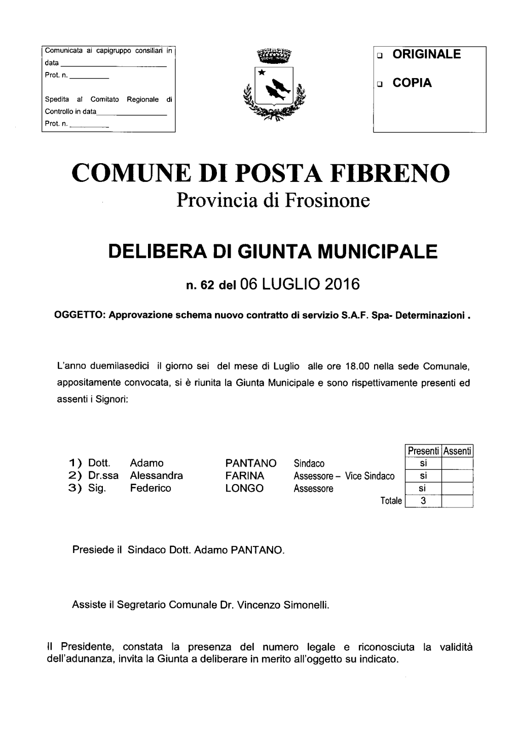 COMUNE DI POSTA FIBRENO Provincia Di Frosinone