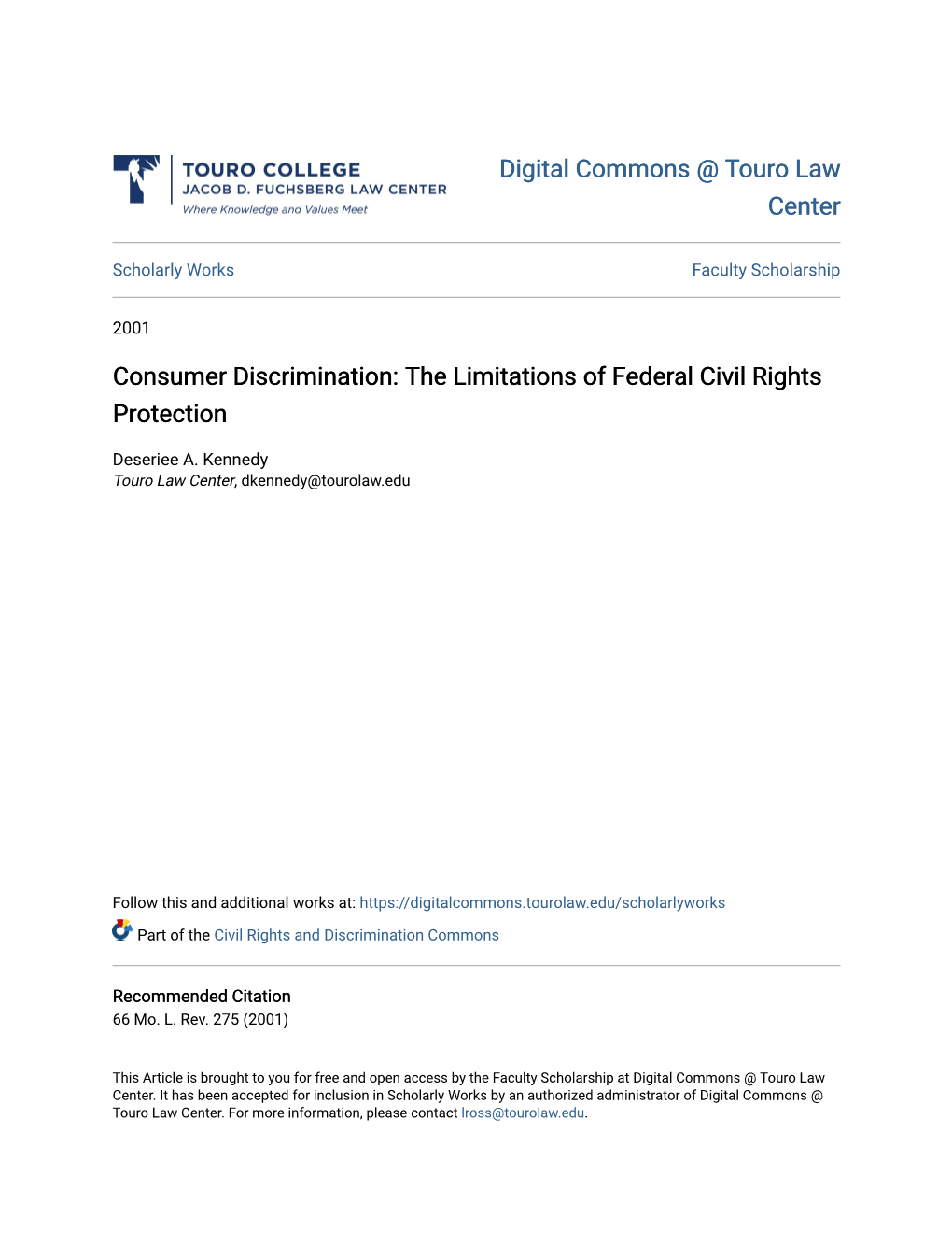 Consumer Discrimination: the Limitations of Federal Civil Rights Protection