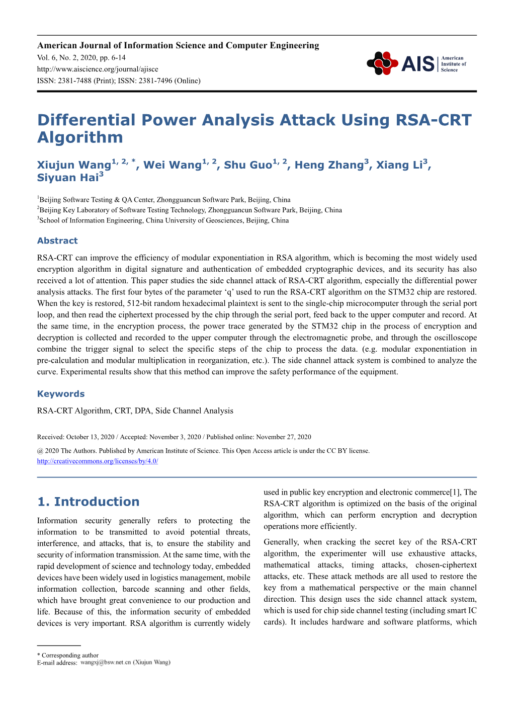Differential Power Analysis Attack Using RSA-CRT Algorithm