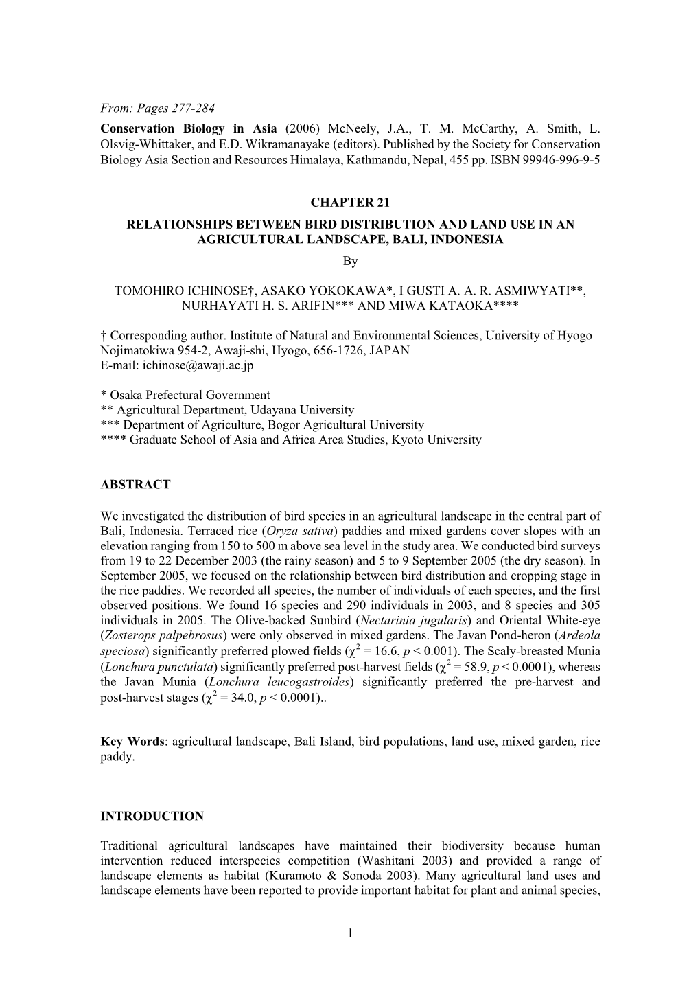 Chapter 21: Relationships Between Bird Distribution and Land Use In