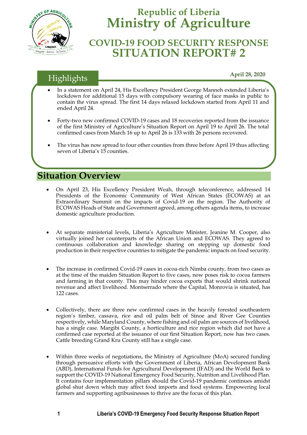 Covid-19 Food Security Response Situation Report# 2