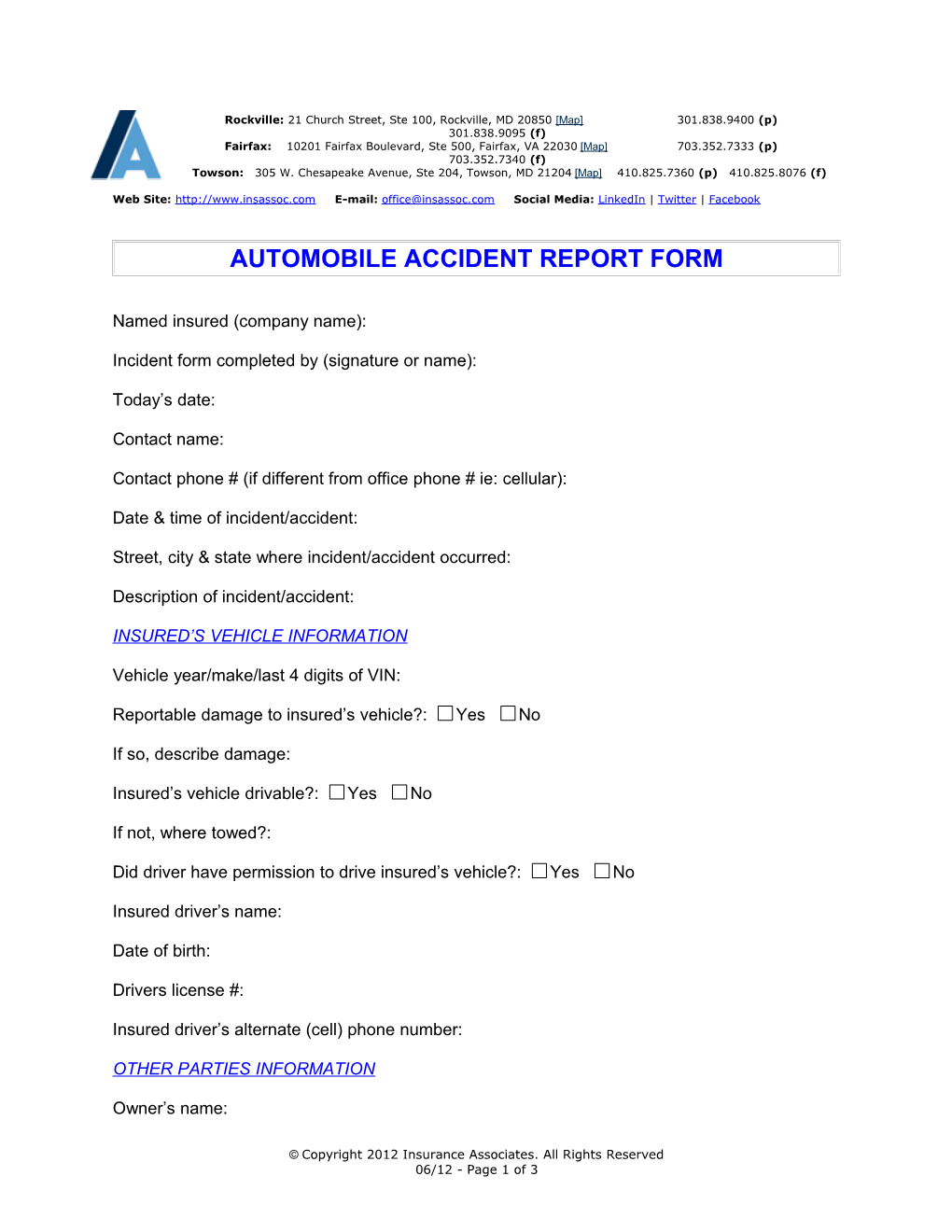 Automobile Accident Report Form