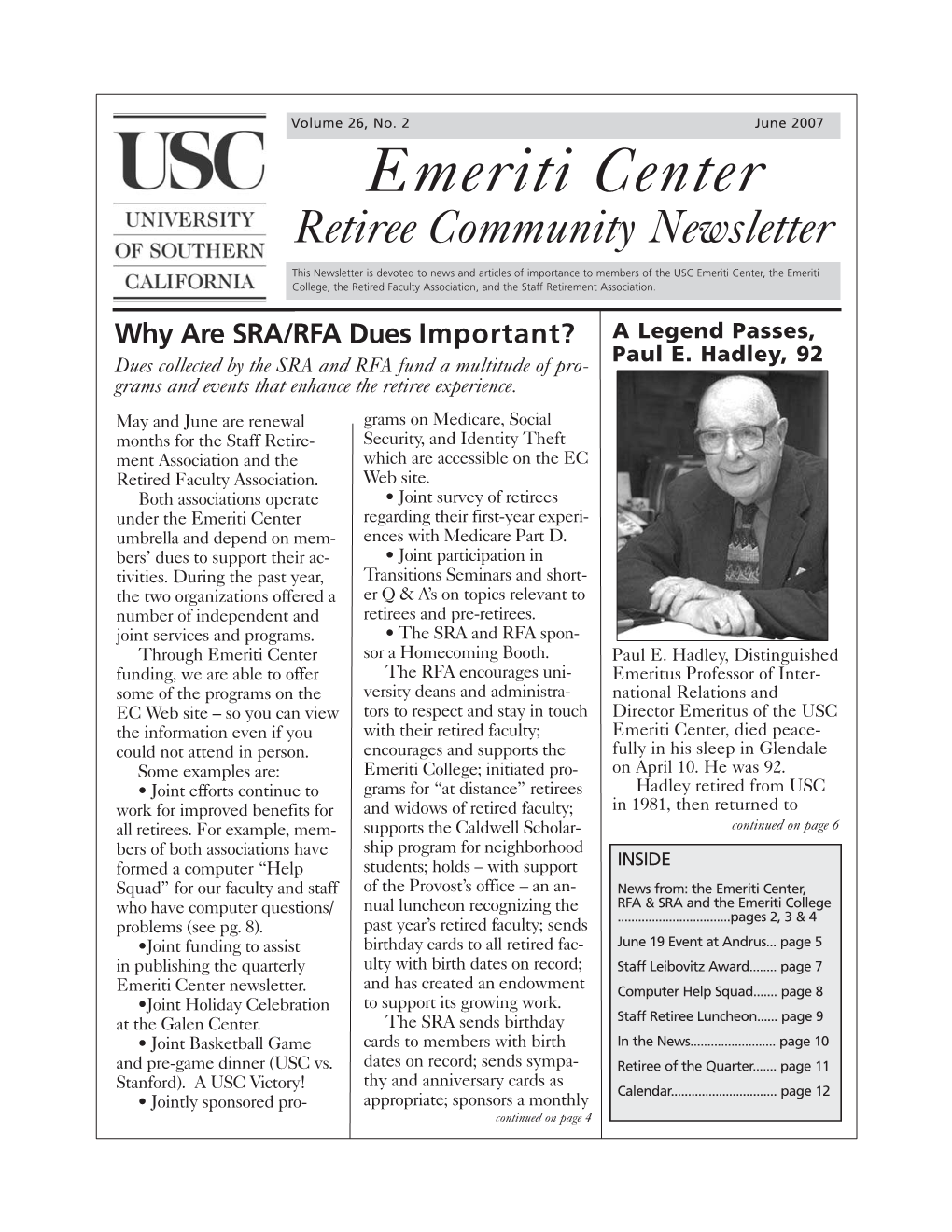 June 2007 Emeriti Center Retiree Community Newsletter