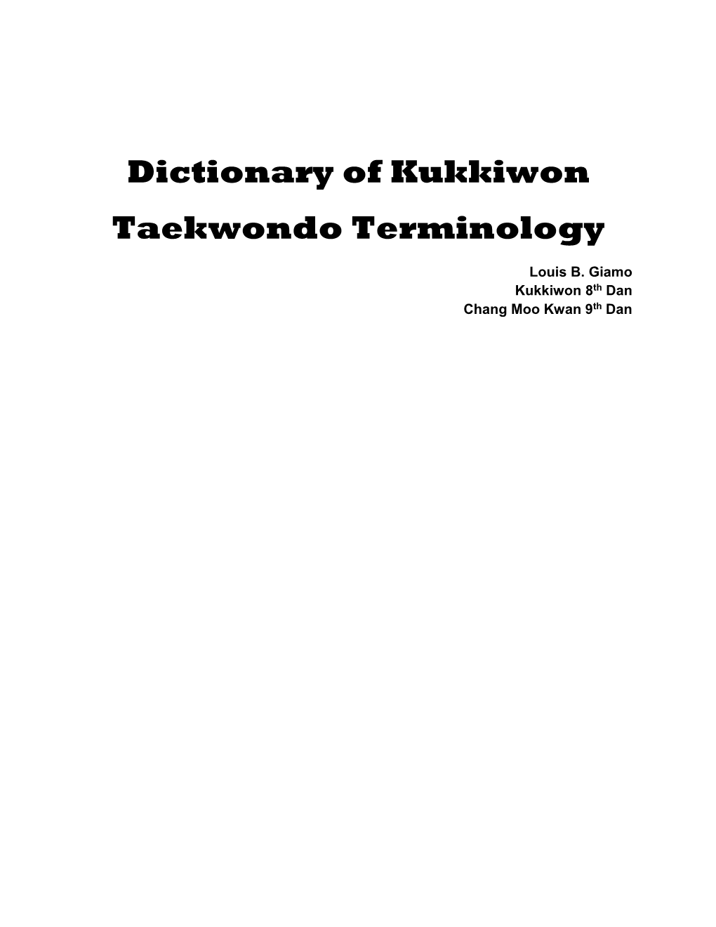 Dictionary of Kukkiwon Taekwondo Terminology