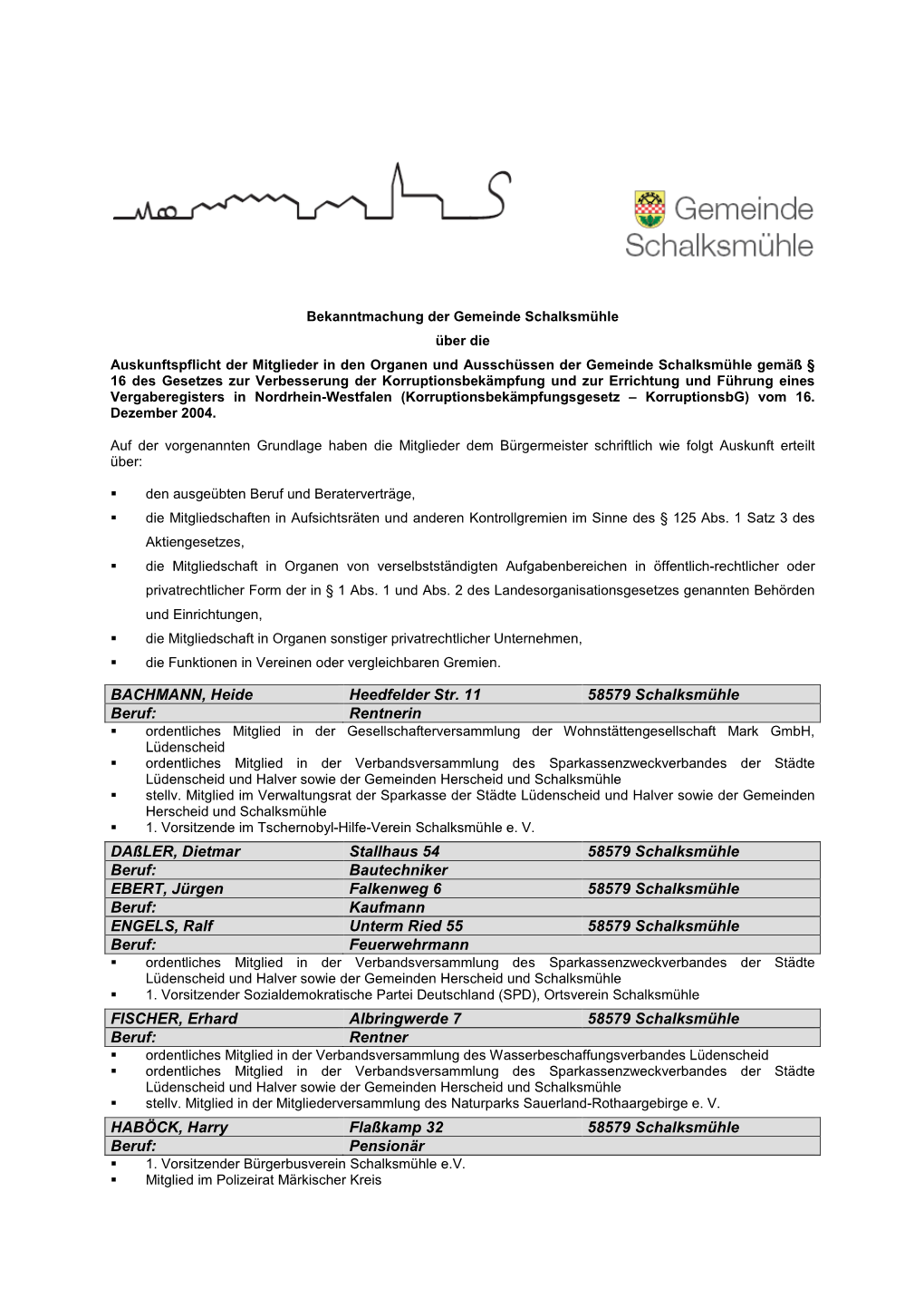 Bekanntmachung Der Gemeinde Schalksmühle