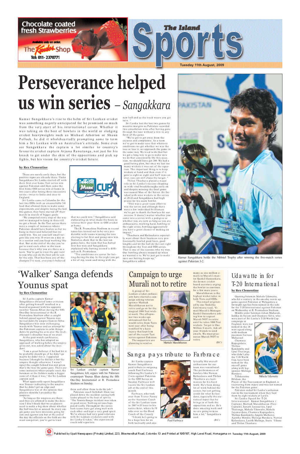 Perseverance Helped Us Win Series – Sangakkara