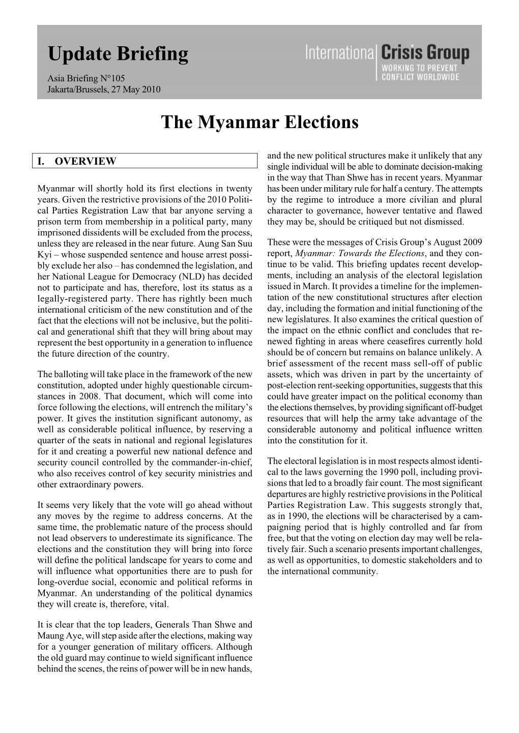 The Myanmar Elections: Update Briefing