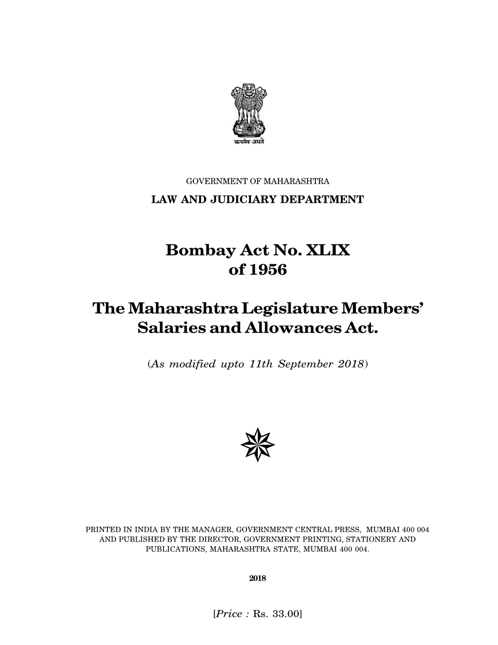 Bombay Act No. XLIX of 1956 the Maharashtra Legislature Members