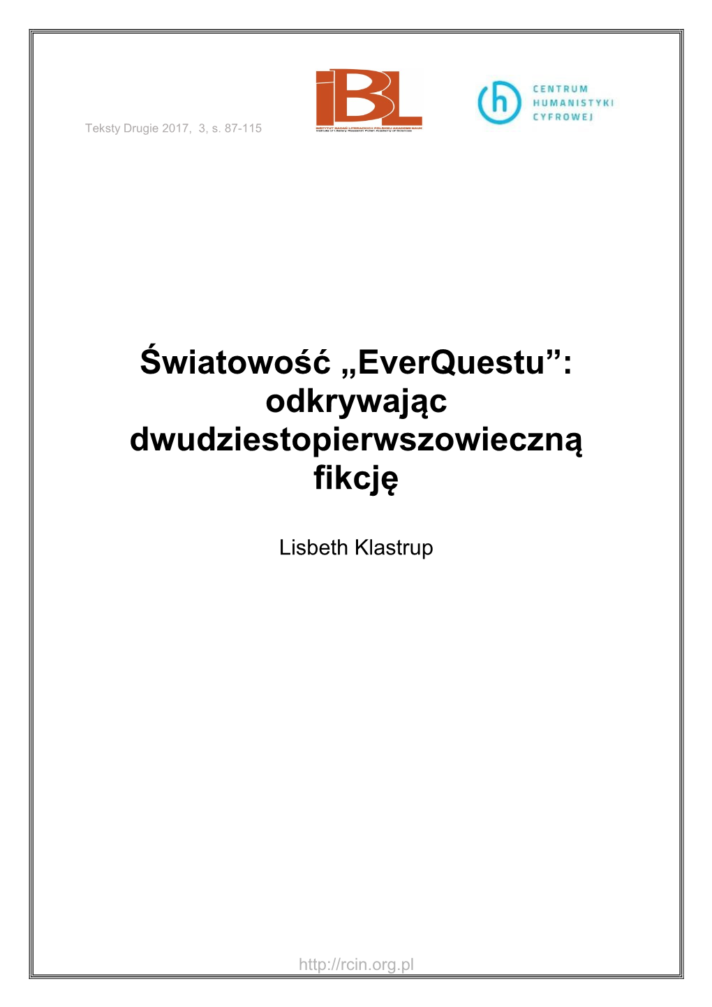 Światowość "Everquestu": Odkrywając Dwudziestopierwszowieczną Fikcję