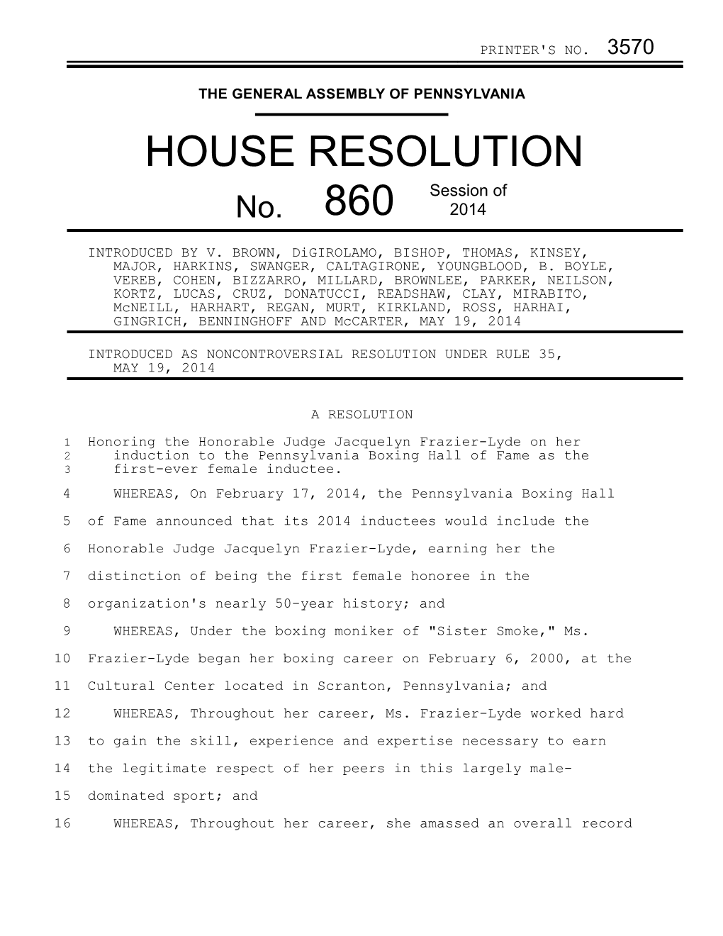 HOUSE RESOLUTION Session of No