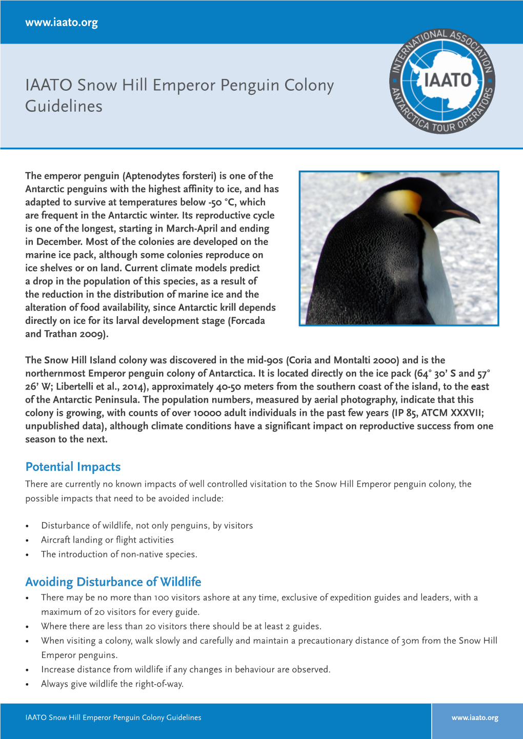 IAATO Snow Hill Emperor Penguin Colony Guidelines