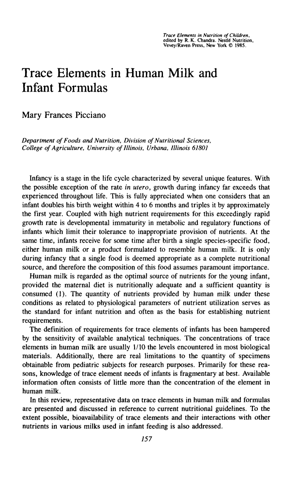 Trace Elements in Human Milk and Infant Formulas