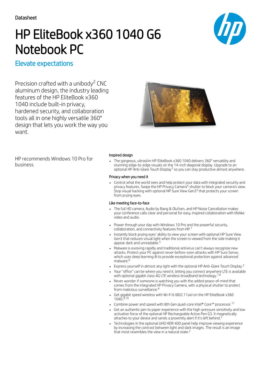HP Elitebook X360 1040 G6 Notebook PC Elevate Expectations