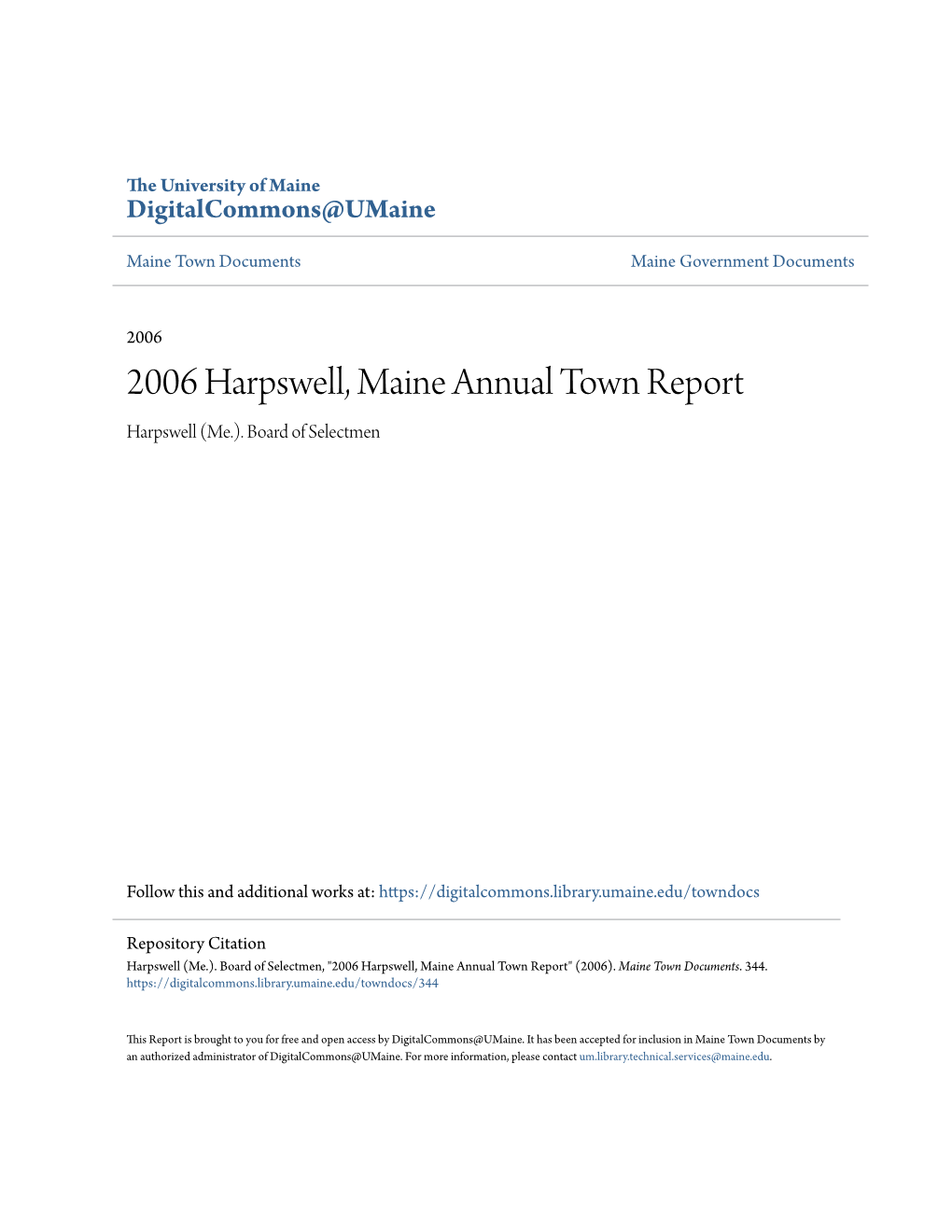 2006 Harpswell, Maine Annual Town Report Harpswell (Me.)