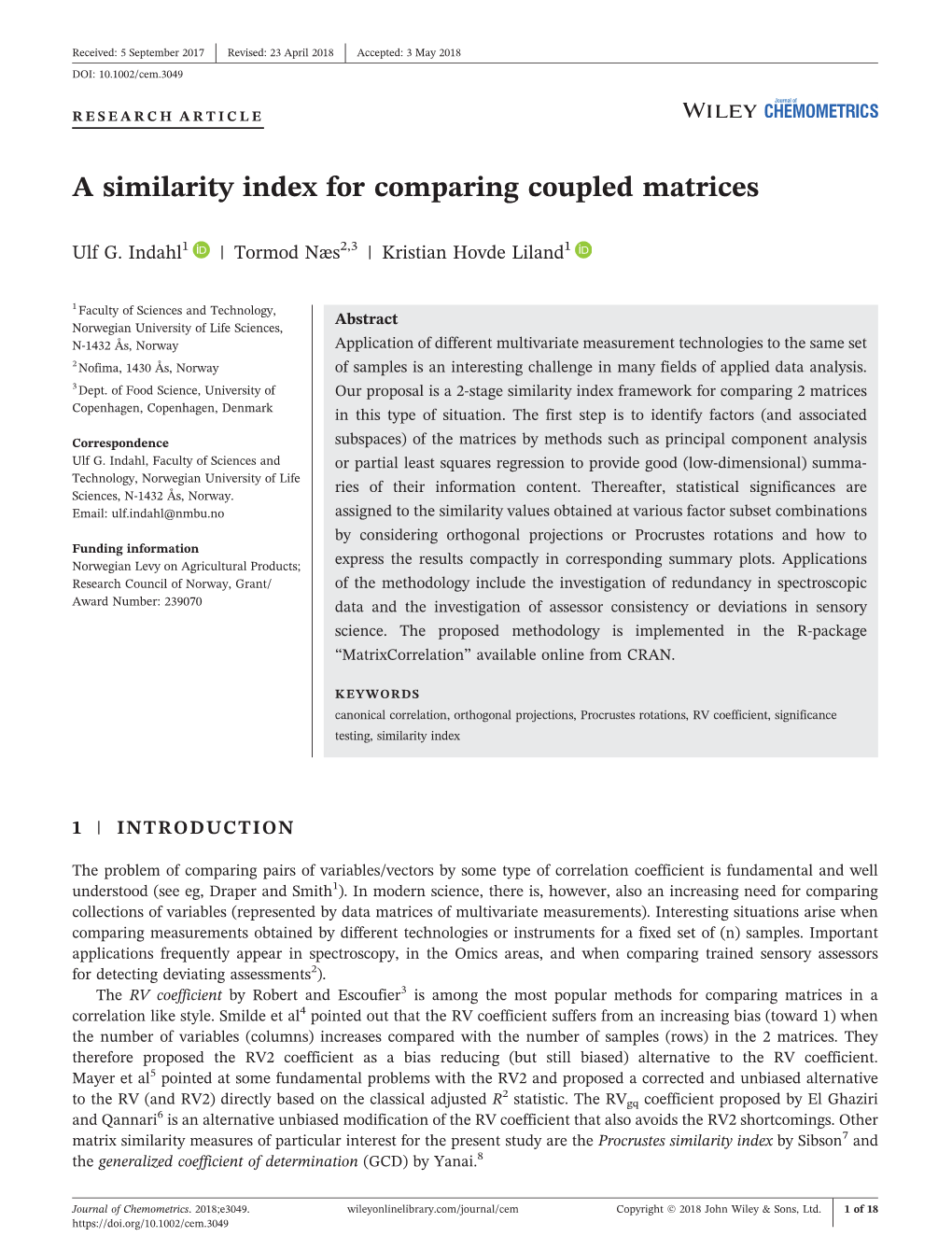 A Similarity Index for Comparing Coupled Matrices
