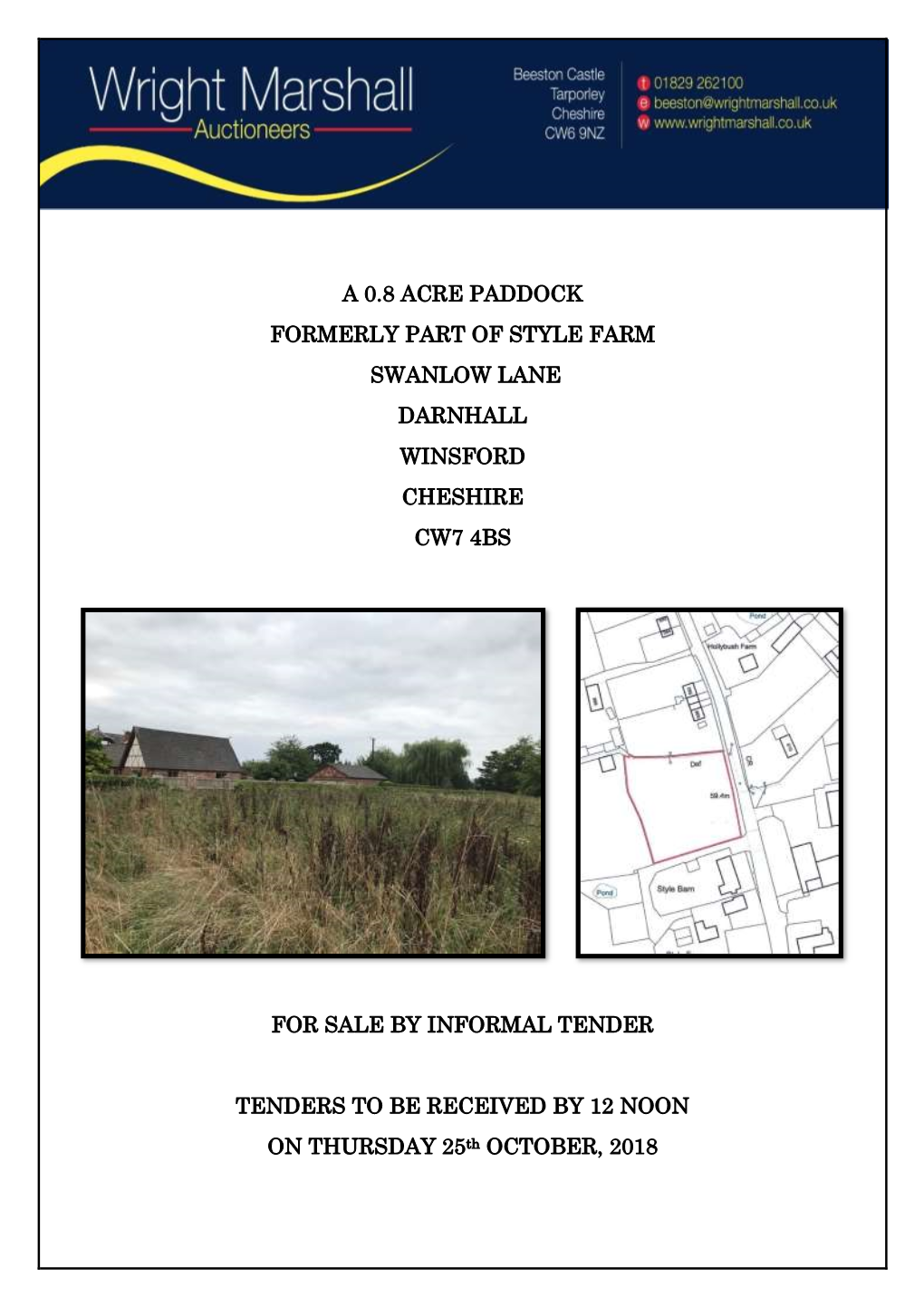 A 0.8 Acre Paddock Formerly Part of Style Farm Swanlow Lane Darnhall Winsford Cheshire Cw7 4Bs
