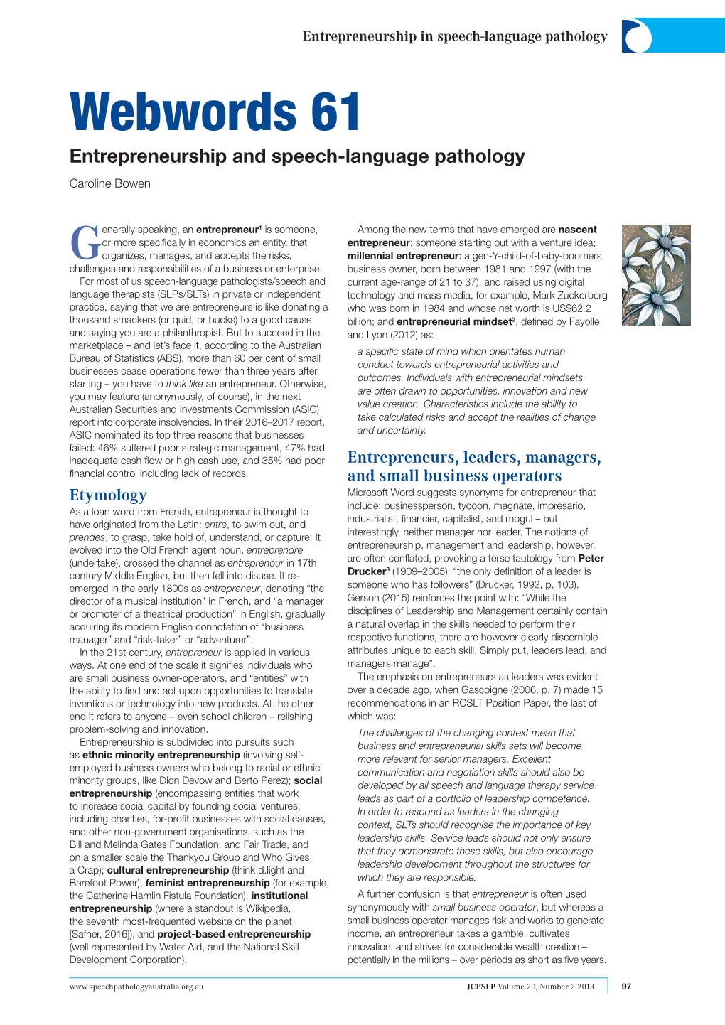 Webwords 61 Entrepreneurship and Speech-Language Pathology Caroline Bowen