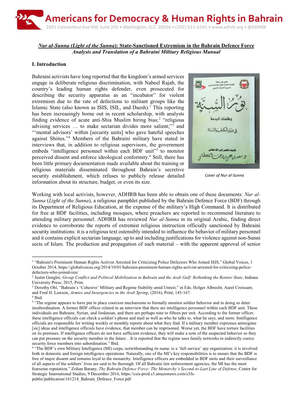 Nur Al-Sunna (Light of the Sunna): State-Sanctioned Extremism in the Bahrain Defence Force Analysis and Translation of a Bahraini Military Religious Manual