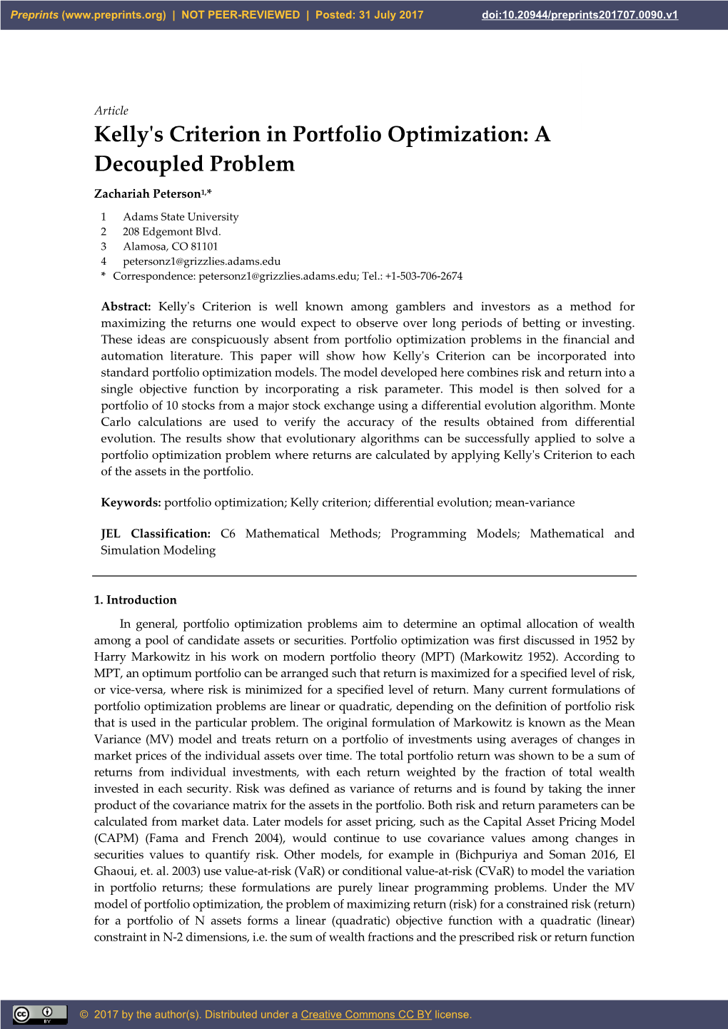 Kelly's Criterion in Portfolio Optimization: a Decoupled Problem