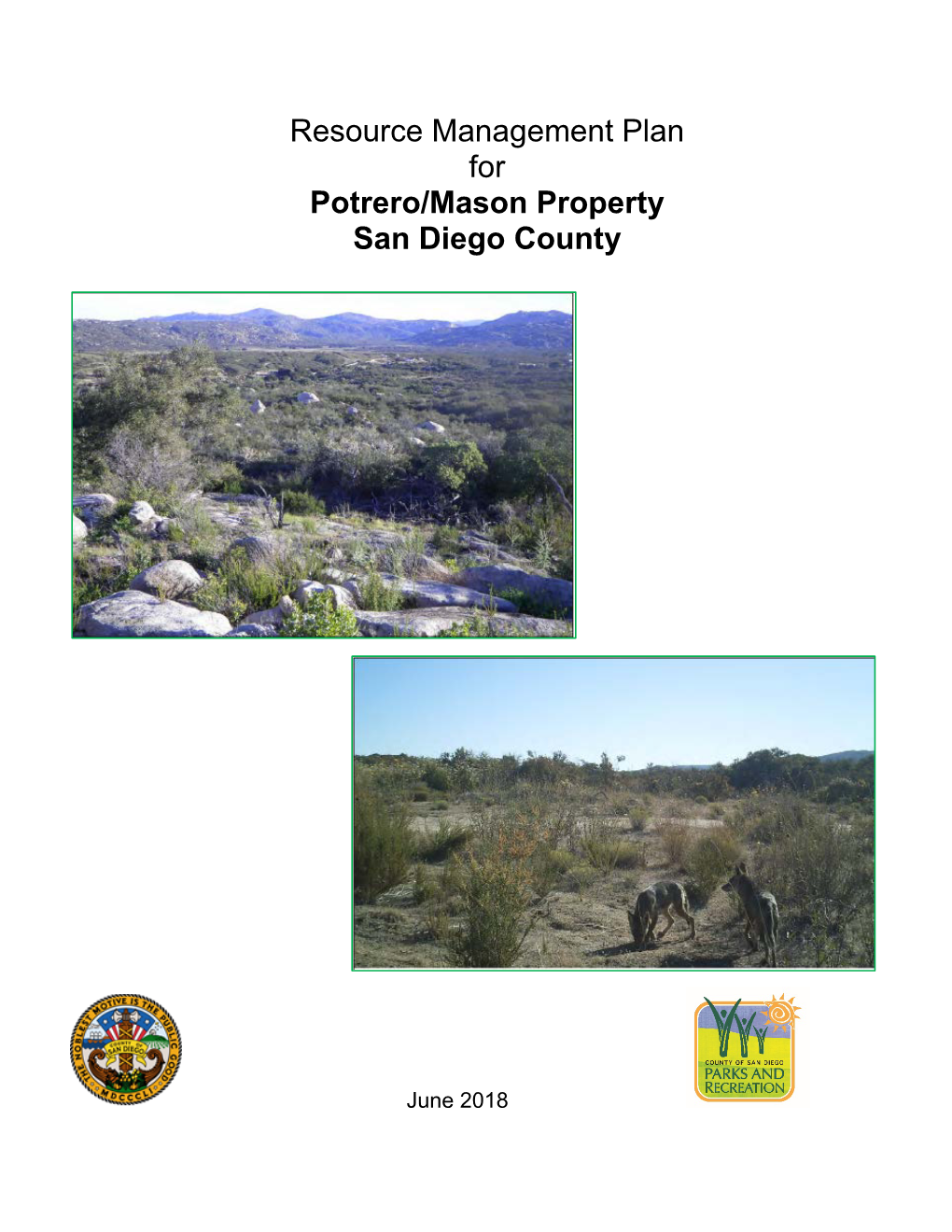 Resource Management Plan for Potrero/Mason Property San Diego County