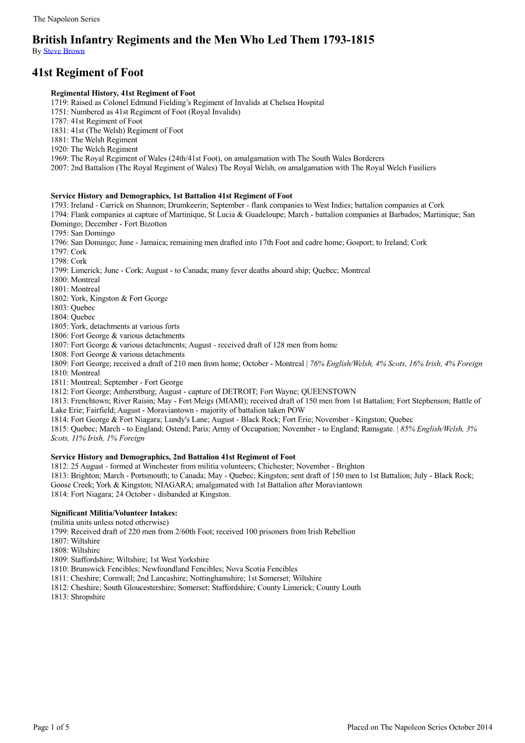 British Infantry Regiments and the Men Who Led Them 1793-1815 41St Regiment of Foot