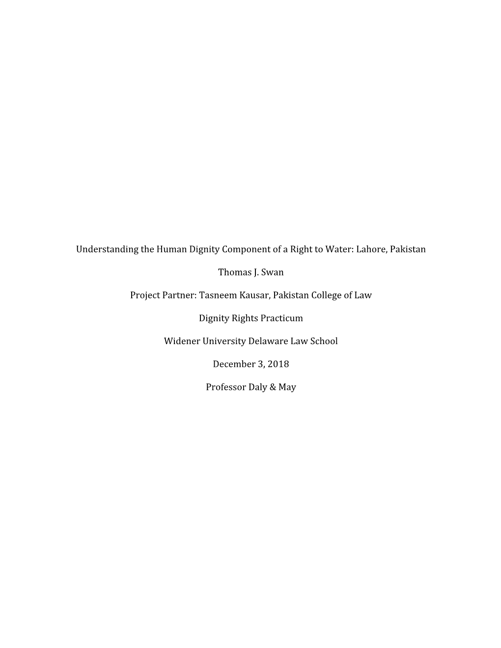 Understanding the Human Dignity Component of a Right to Water: Lahore, Pakistan