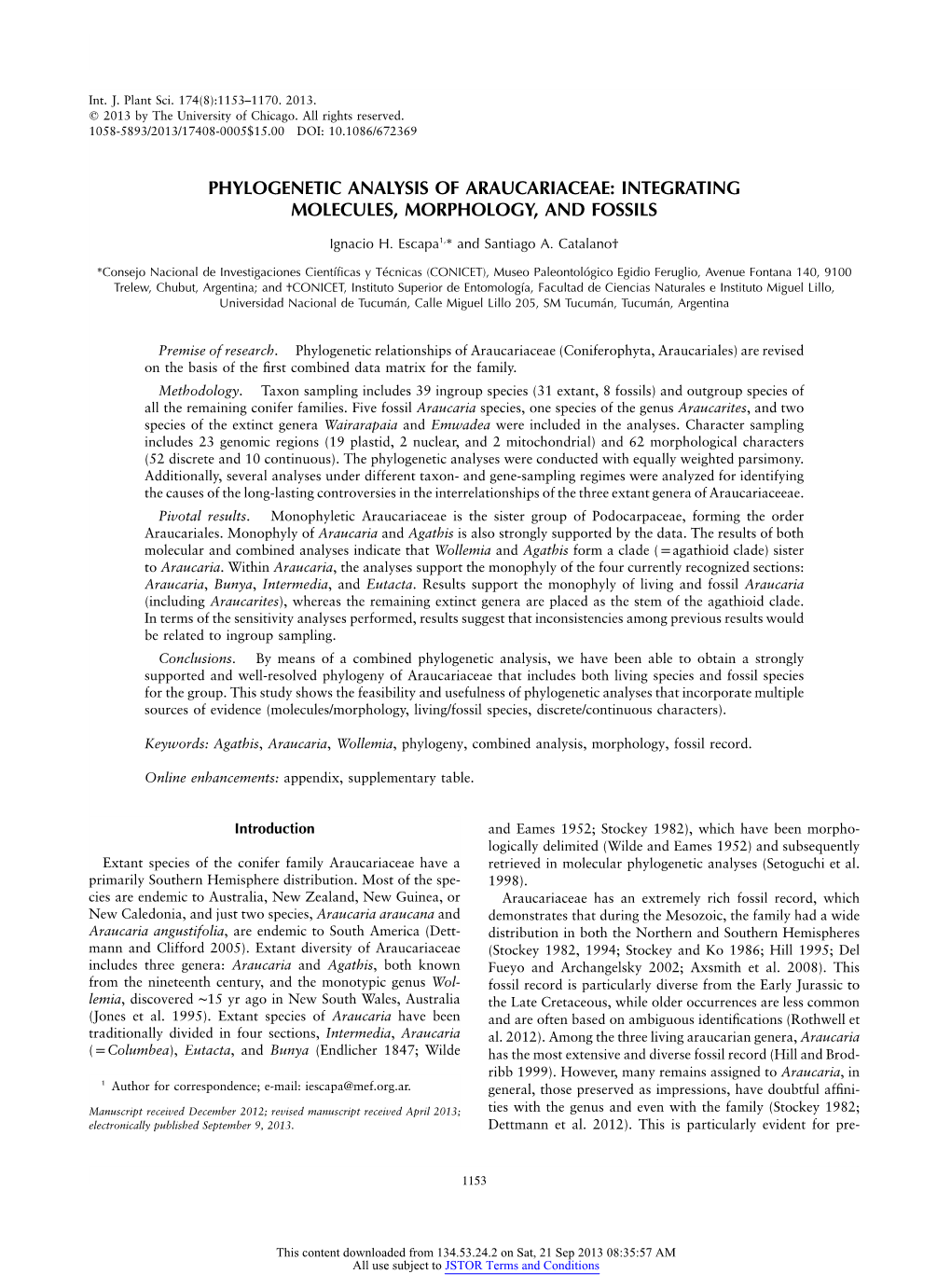 Phylogenetic Analysis of Araucariaceae: Integrating Molecules, Morphology, and Fossils