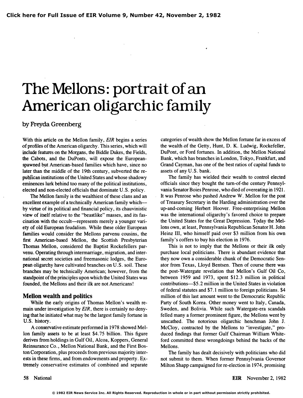 The Mellons: Portrait of an American Oligarchic Family