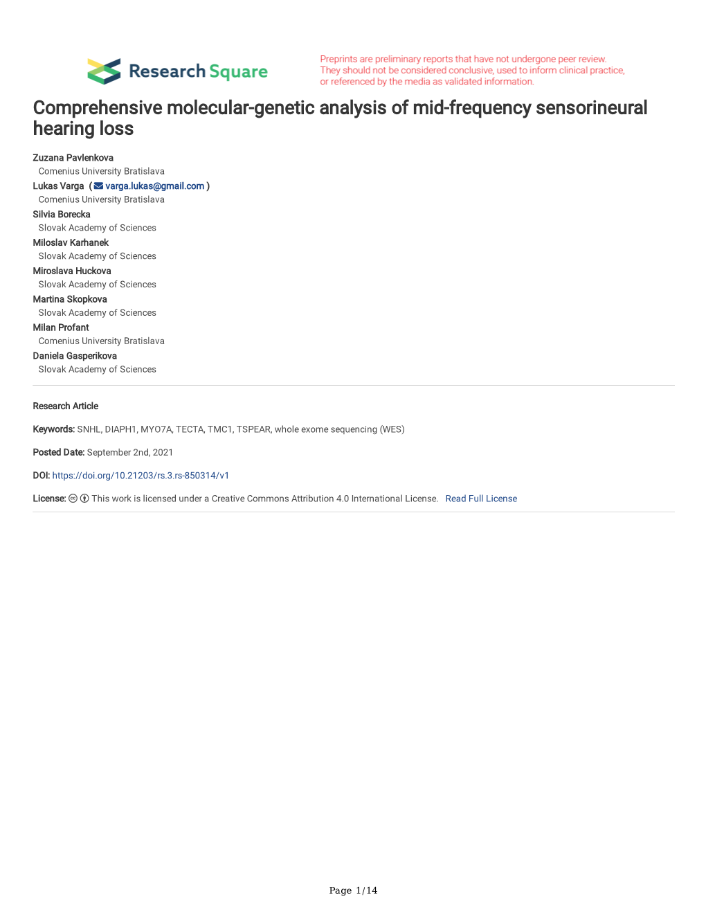 Comprehensive Molecular-Genetic Analysis of Mid-Frequency Sensorineural Hearing Loss