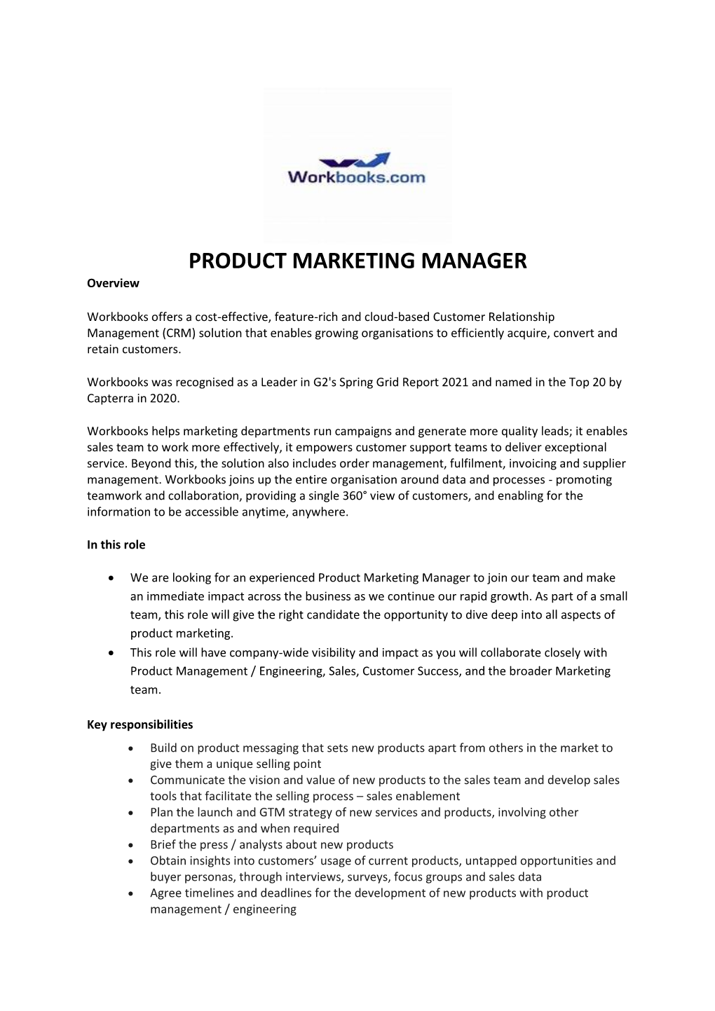 PRODUCT MARKETING MANAGER Overview