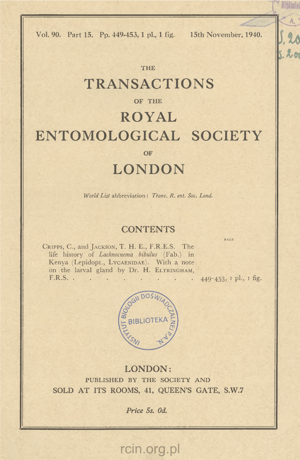 Transactions Royal Entomological