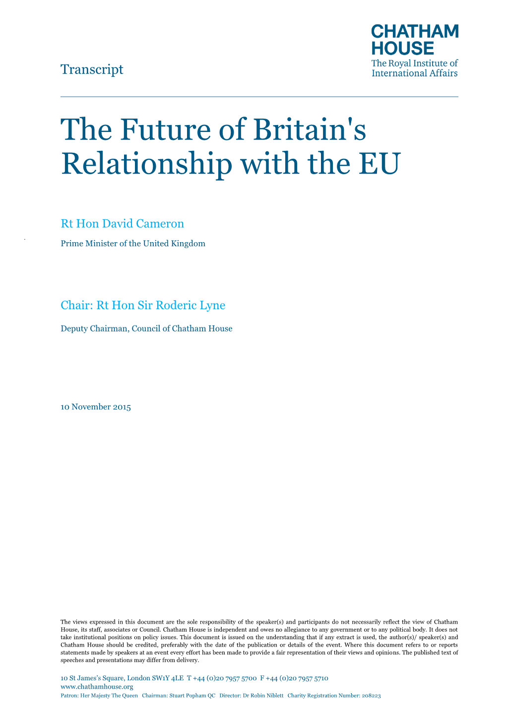The Future of Britain's Relationship with the EU