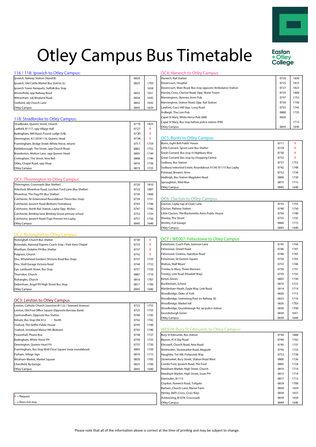 Otley Campus Bus Timetable