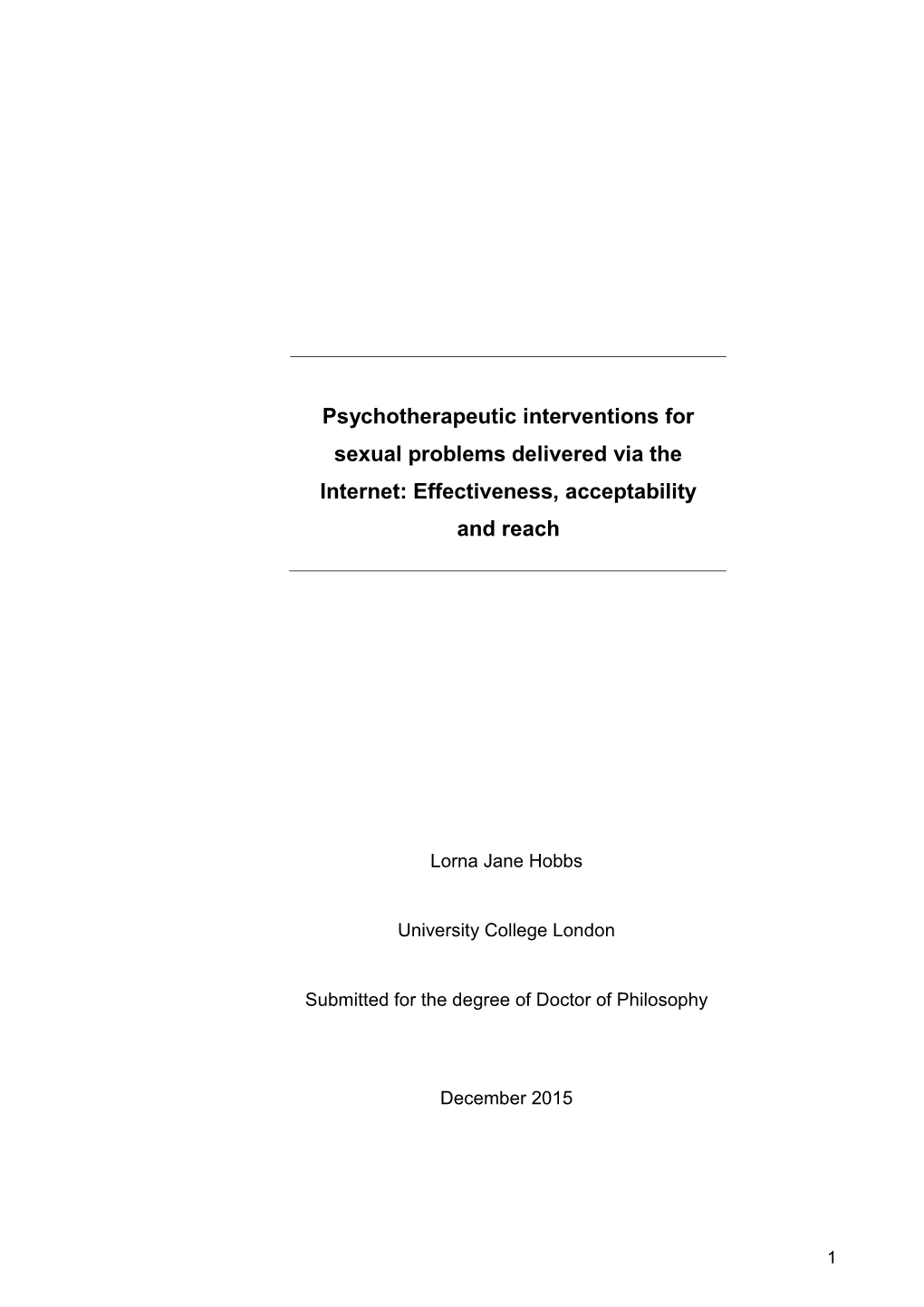 Psychotherapeutic Interventions for Sexual Problems Delivered Via the Internet: Effectiveness, Acceptability