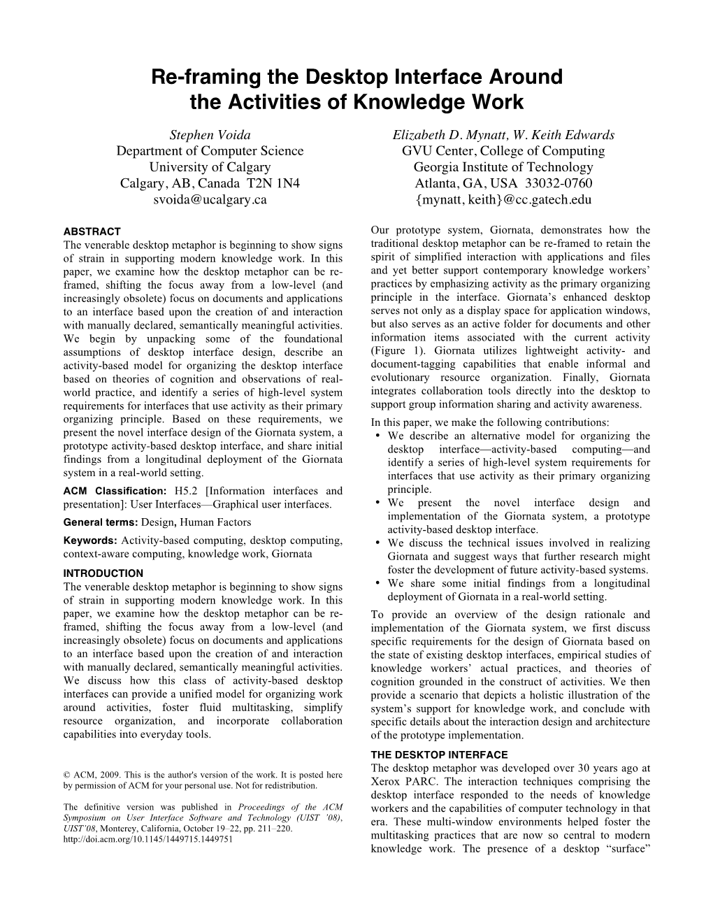 Re-Framing the Desktop Interface Around the Activities of Knowledge Work