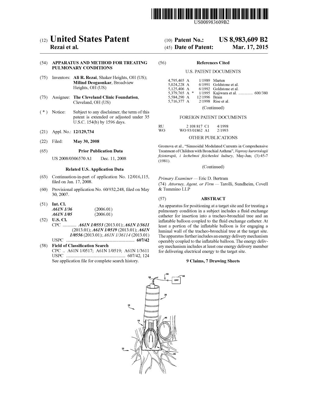(12) United States Patent (10) Patent No.: US 8,983,609 B2 Rezai Et Al