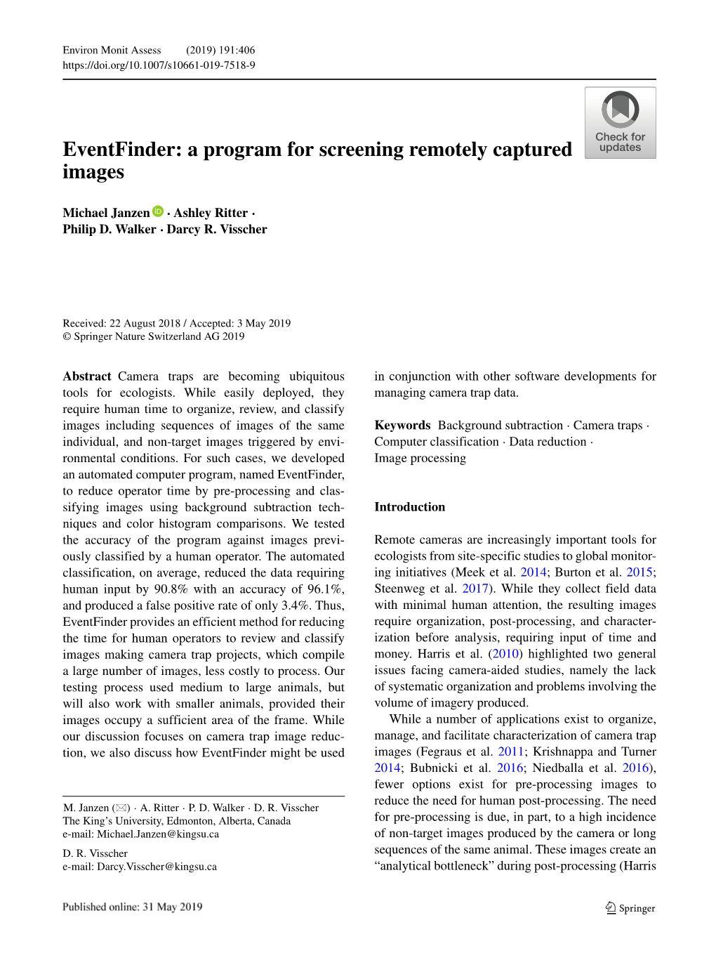 A Program for Screening Remotely Captured Images