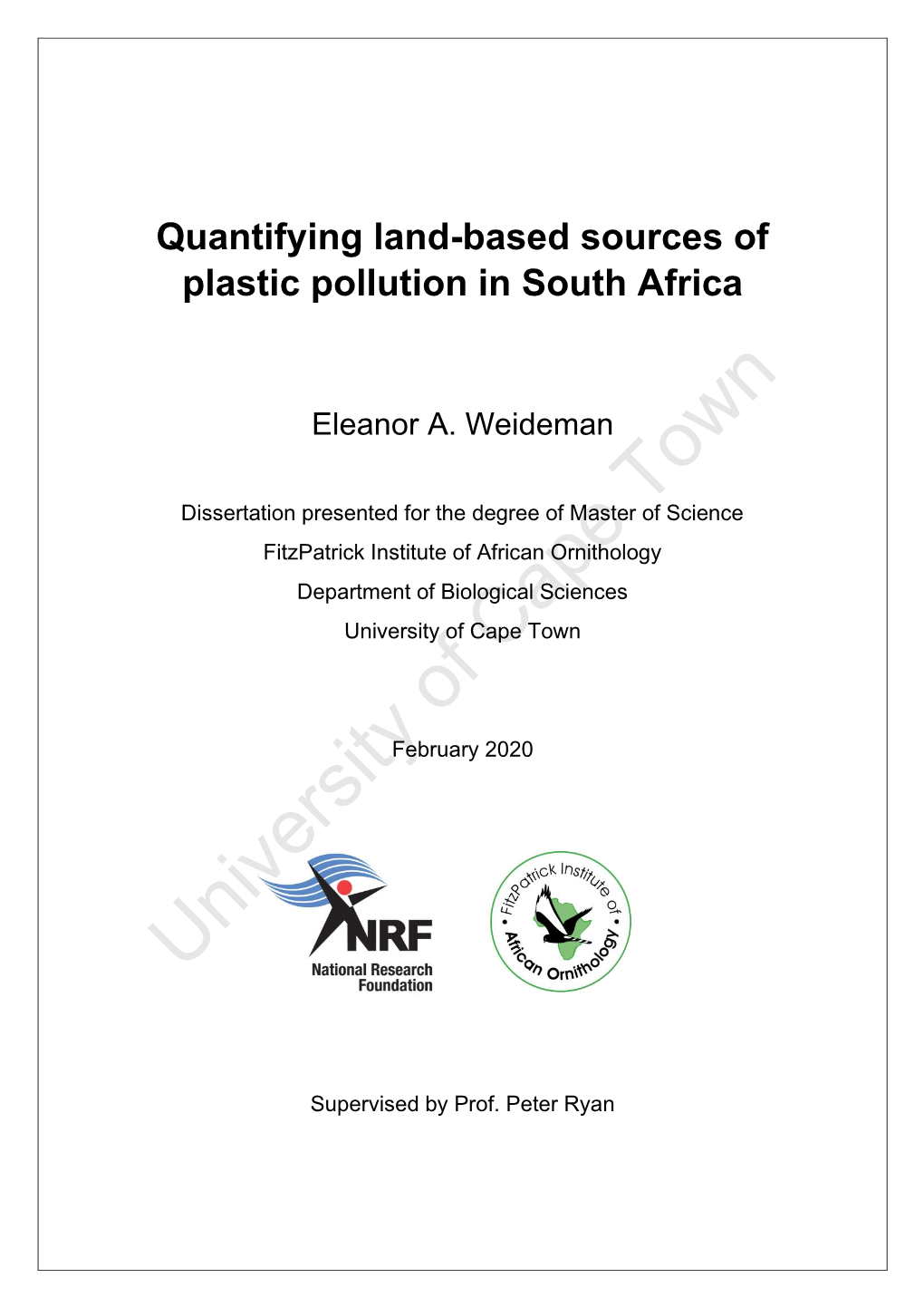 Quantifying Land-Based Sources of Plastic Pollution in South Africa