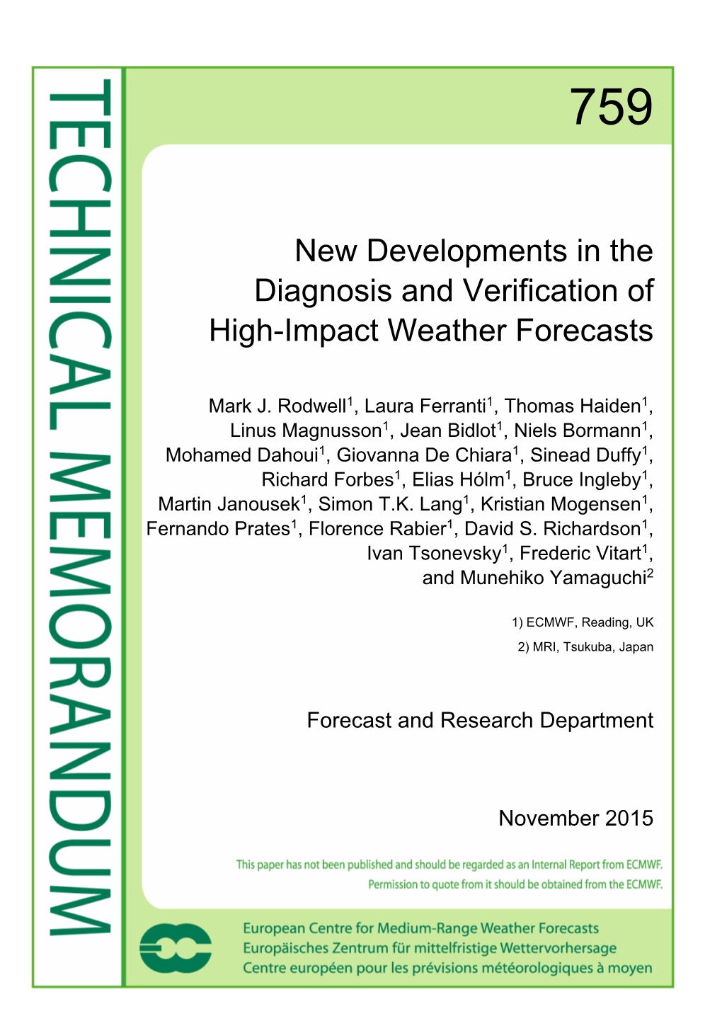 New Developments in the Diagnosis and Verification of High-Impact Weather Forecasts