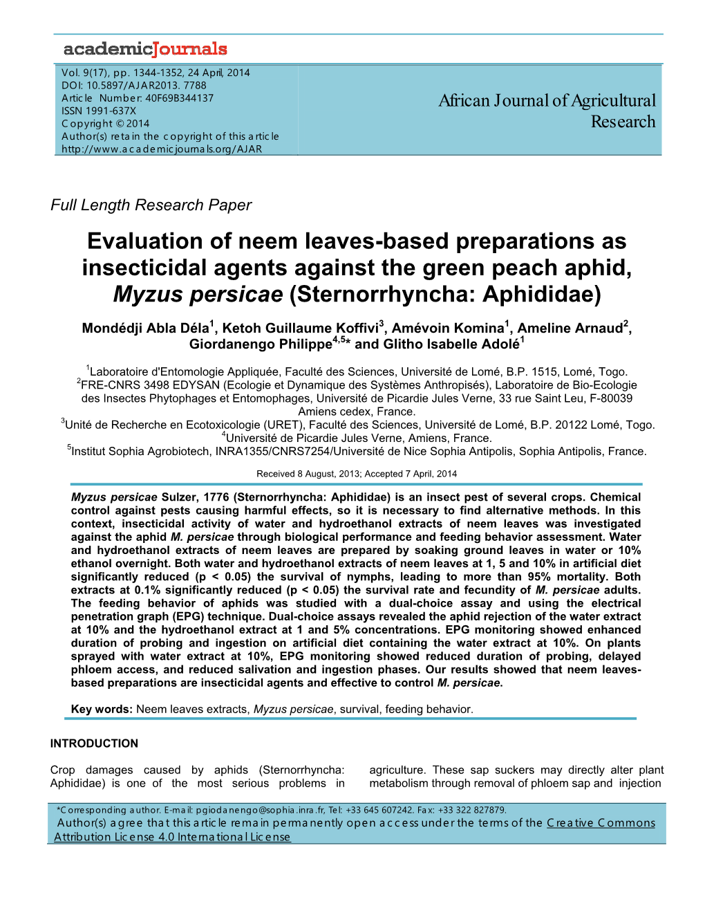 Evaluation of Neem Leaves-Based Preparations As Insecticidal Agents Against the Green Peach Aphid, Myzus Persicae (Sternorrhyncha: Aphididae)