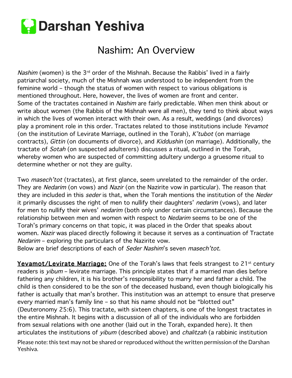 Nashim: an Overview